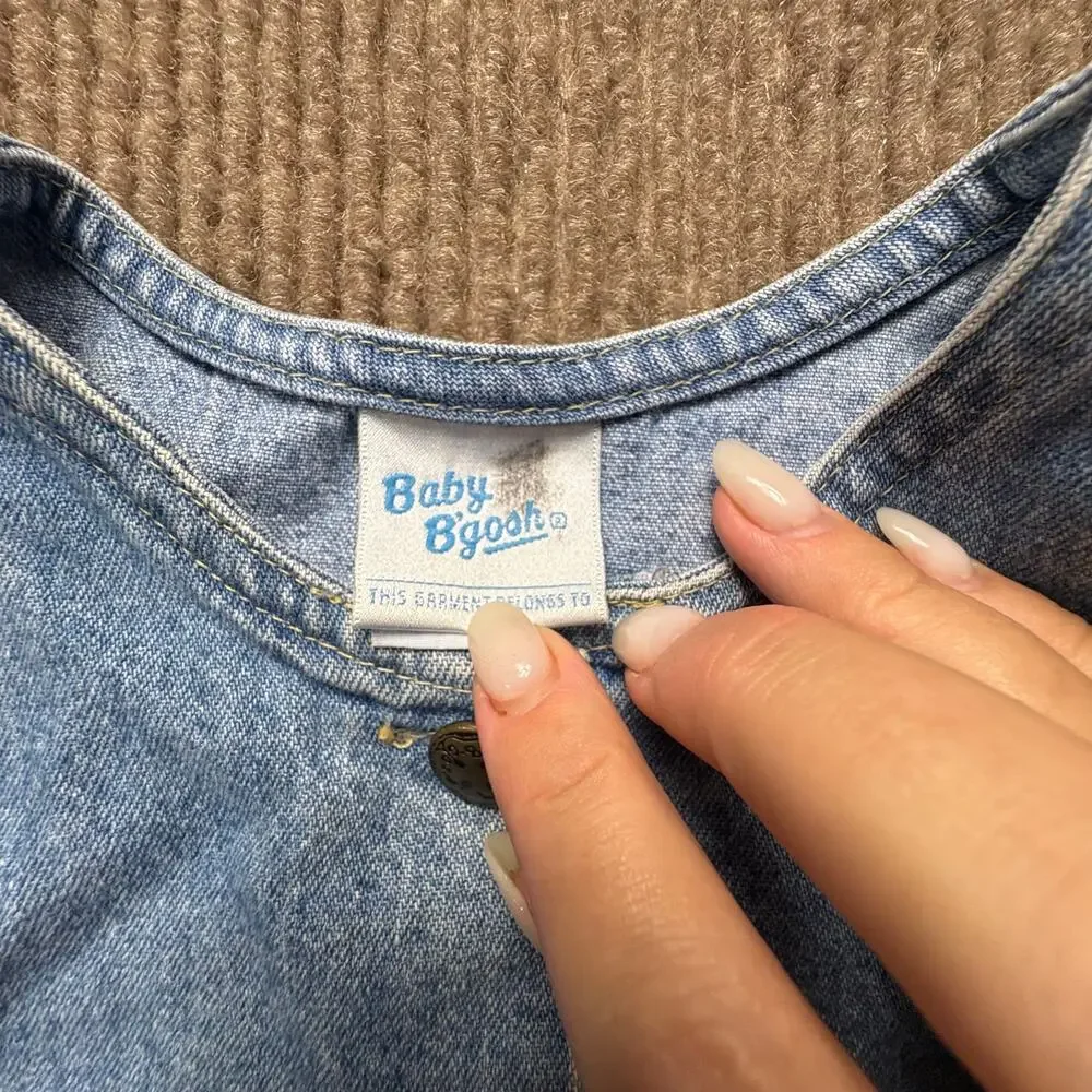 Vintage Baby B'Gosh Dress Denim Blue Jean Jumper Light Wash Buttons OshKosh 18m